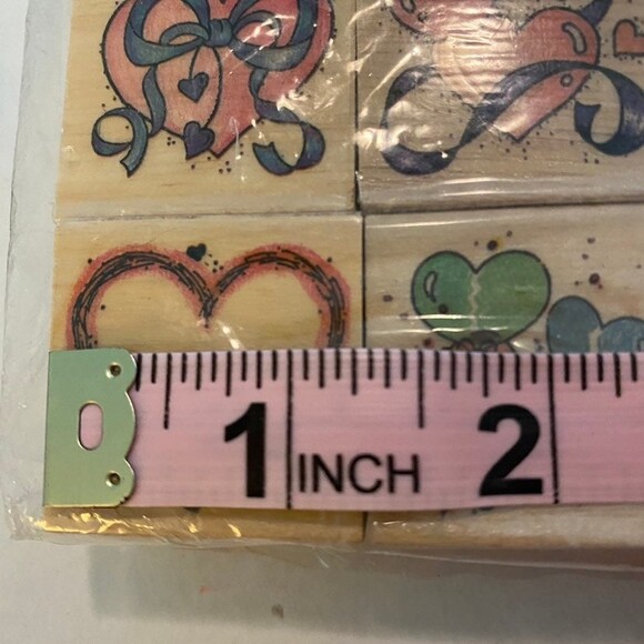 Set of 12 Rubber Stamps Wood Mounted Heart 1.25" Cube NEW - Picture 3 of 3